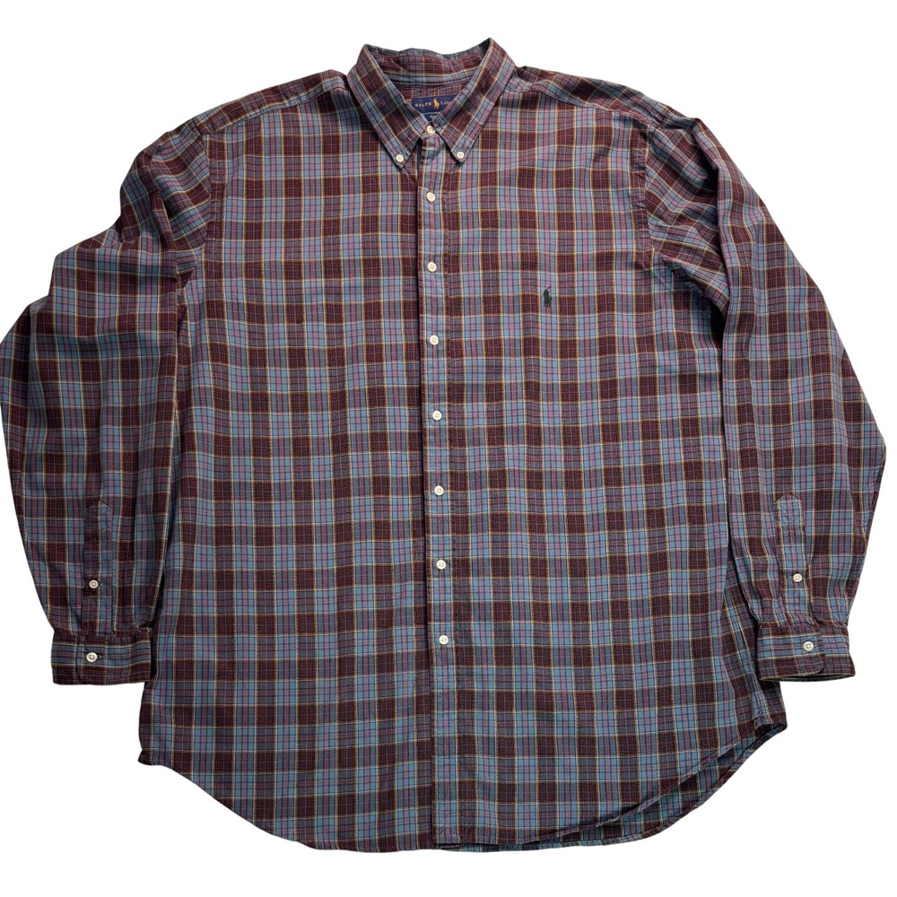 Polo Ralph Lauren Classic Fit Plaid Button Down Shirt 2XLT Tall Blue Red Cotton